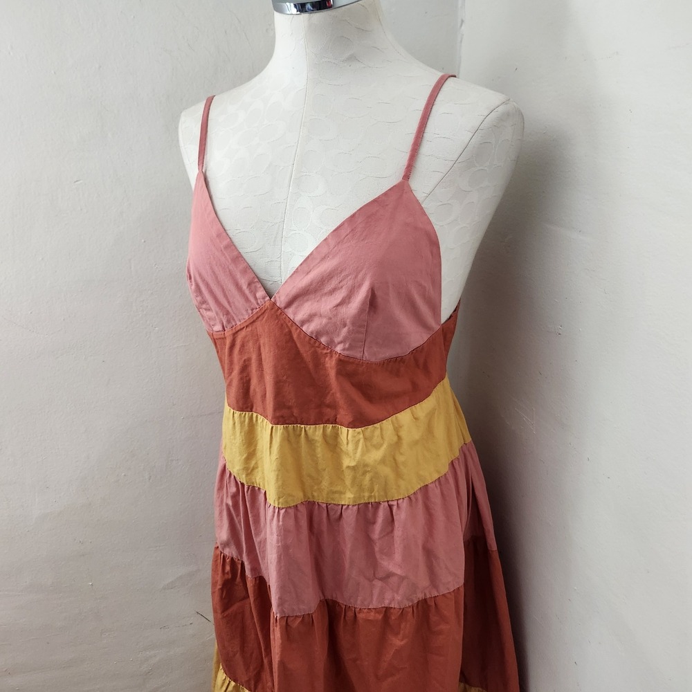 L.I.F.E. Love Is For Eternity Pink Orange Yellow Tiered Cotton Maxi Dress XL - Picture 4 of 4